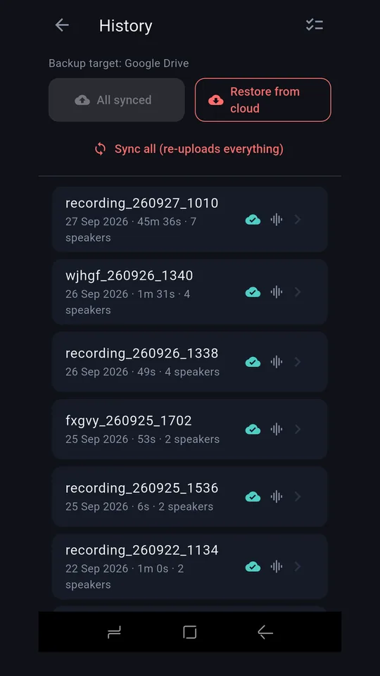 Every recording kept on the phone, with names you choose