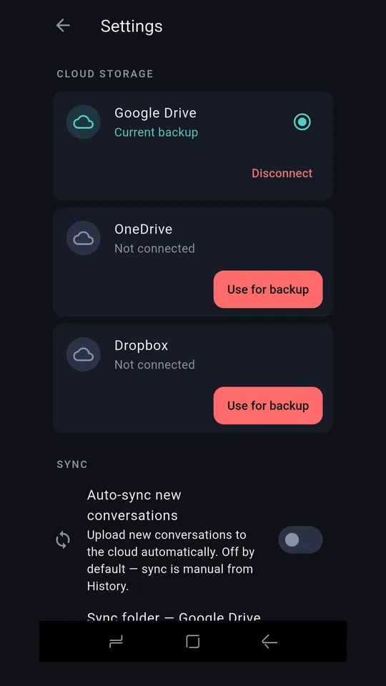Back up to your own Google Drive, Dropbox or OneDrive